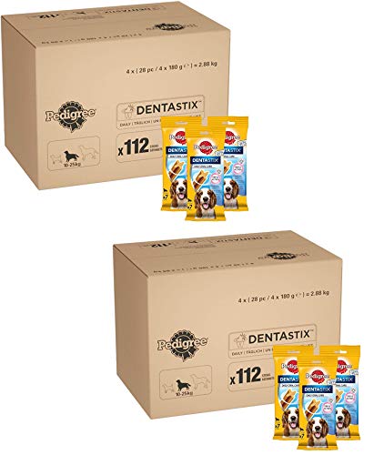 Pedigree Dentastix Daily Dental Care Chews, Medium Dog Treats from 10-25 kg, 2 box (1 x 2.88 kg/Total of 112 Sticks)