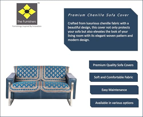 Image of Premium Chenille Woven Anti-Slip 2 Seater Sofa Cover | L-Shape Sofa Seat Protector for Living Room | Durable & Stylish Slipcover - Turquoise - Floral