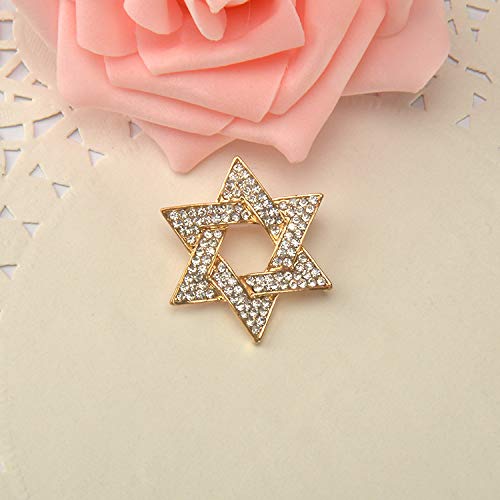 Image of Star of David Brooch Pin Full Crystal Gold /Silver Star Lapel Pin Six Pointed Star Safty Pin Women Men Clothes Decorations