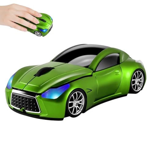 elec Space Cool Sport Car Shape 2.4GHz Wireless Mouse Optical Cordless Mice with USB Receiver for PC Laptop Computer 1600DPI 3 Buttons Green