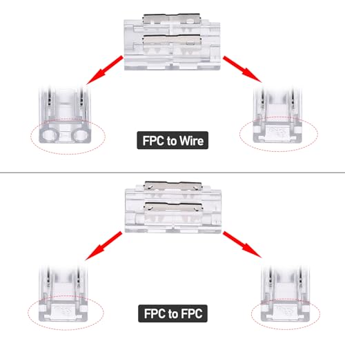 GOMING 5mm Width COB LED Strip Connector Kit 2Pin 22Pcs Strip to Wire Transparent Gapless Connectors 8Pcs Strip to Strip Connectors 11Pcs 15cm Extension Wires for 5mm COB LED Strip - Image 3