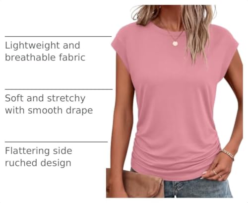 Image of Bliwov Womens Summer Tops Cap Sleeve Crew Neck Casual T Shirts
