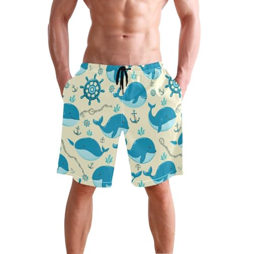 Cute Whale Ocean Yellow Mens Swim Trunks Quick Dry Beach Shorts with Pocket S 2302201