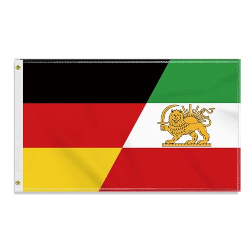 Große 90×150 CM Der alte Iran Deutschland Flagge, großes 150D Deutsch Alte Iraner Freundschafts banner,Strapazierfähige Deutschlandfahne Doube-Seitendruck Dekor Messingösen large Old Iran