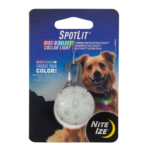 Nite Ize SpotLit LED Collar Light - Carabiner Clip with LED Light for Dog Collars & Pet Visibility - Bright Night Light for Dog Collar - Disc-O Select