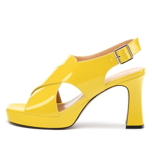 Women's Platform Sandals, Slingback Open Toe Buckle Heels for Women, Fashion Solid Patent High Heel Shoes 3.35 inch2