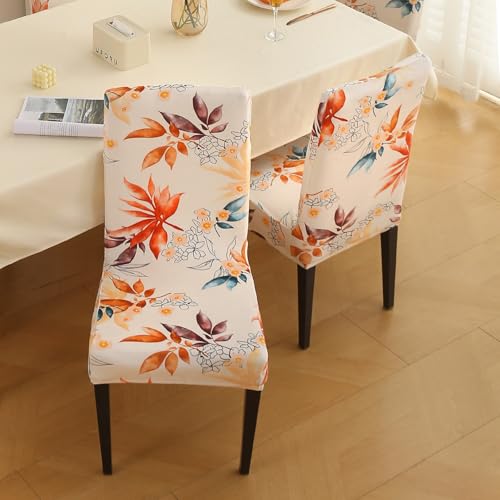 Image of HOKIPO Premium Printed Velvet Dining Chair Cover Set of 1, Amber Serene Flora (AR-5794-D3)