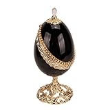 Haelo Musical Trinket Faberge Style Egg Jewelry Box, Black and Gold Tone Jeweled Metal, Plays Tune Fur Elise