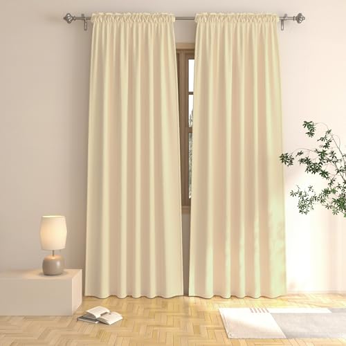 UPOPO Cortinas de oscurecimiento de habitación color beige de 80 pulgadas de largo, paneles de cortina de ventana para sala de estar, bolsillo para barra, cortinas con aislamiento térmico, para