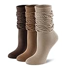 FITRELL Slouch Crew Socks for Women, 3 Pairs Soft Cotton Mid Calf Cute Retro Scrunch Socks, Khaki+Light Brown+Dark Brown, Small-Medium