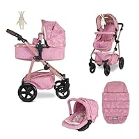Cosatto Dolls Pram 3 in 1 Travel System Bundle Stroller - Kids Pushchair with Raincover | Childrens Car Seat Toy Bundle - Childrens Dolls Pram Raincover Age 3+ (Camille)