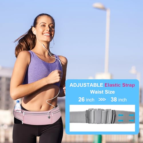 Image of Slim Running Belt for Women Men,Runners Fanny Pack Phone Holder,Money Belt,Running Gear Accessories,with 3 Pockets (Jet Pink)