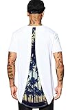 Características: Frente blanco, estampado 3D gráfico más largo atrás, camiseta larga, completa con dobladillo de voluta redondeada, cuello redondo camiseta de manga corta