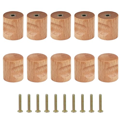 Raheem 10 Stück Möbelknöpfe Holz 24 x 20 mm Schrankgriffe Holz mit Schrauben Wooden Schrankknöpfe Natürliche Buche Knöpfe für Schränke und Schubladen