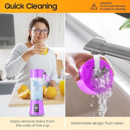 Image of Portable 450ml Juicer Blender, 6-Blade USB Rechargeable Personal Mixer Bottle with Built-In Jar, Smoothie & Protein Shake Maker, Multicolor (J-1)