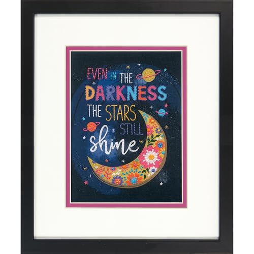 Image of Dimensions 71-06263 Stars Shine Embroidery Needlepoint Kit for Beginners with Printed Fabric, 5 inch x 7 inch, Multicolor, 4 Pieces
