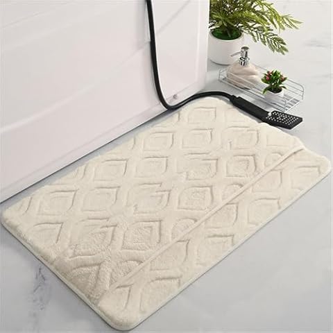 YYINYXY Double Layer Bath Mat for Wiping Feet Absorbent Rugs for Bathroom Bathtub Shower Mat Ultra-Soft Floor Mat Non-Slip Bath Rugs (Beige White, 24x16'') Cover