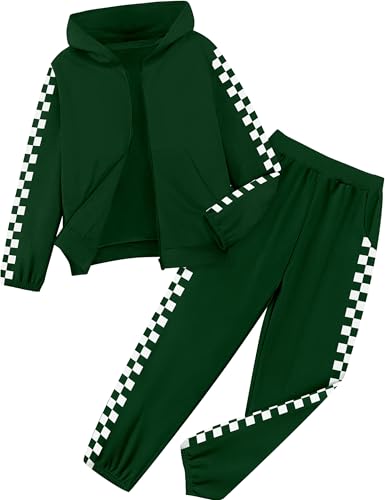 Unisex Boys Girls Clothes Plaid 2 Piece Outfits Athletic Tracksuit Hooded Sweatshirt and Sweatpants Kids Sweatsuits