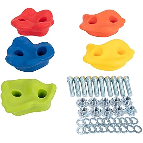 Spielturmking Klettersteine | Klettergriffe inkl. Befestigungsmaterial | Outdoor & Indoor | Bouldersteine bunt für Spielturm und Kletterwand (10 Stück) Cover