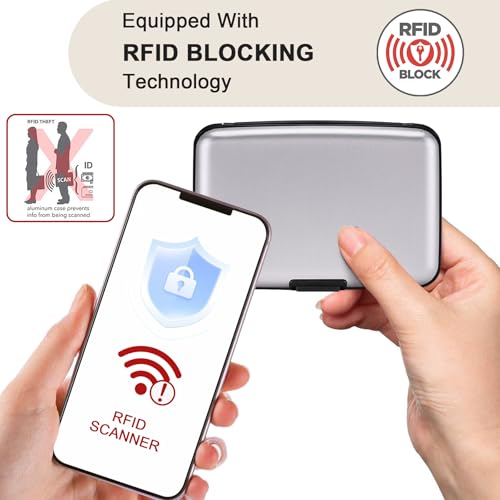 Image of ELFISH Mini RFID Aluminum Wallet Credit Cards Holder Business Card Case Metal ID Case for Men Women (Silver)