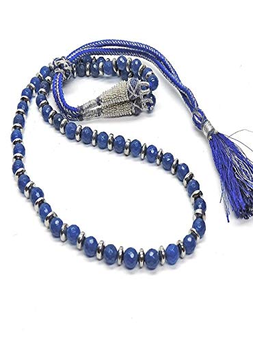 MANBHAR GEMSSemi Precious Blue Quartz Gemstone Beads Necklace for Women and Girls Round Faceted Blue Mala Fashion Jewellery Earring 1 Pair