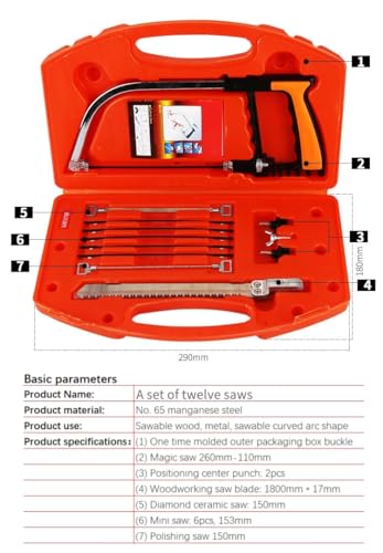 Image of 12-in-1 Multifunction Hacksaw Set with Extra Blades - Cut Wood, Metal, PVC, Tile & More - Ergonomic Hand Hacksaw in Carry Case
