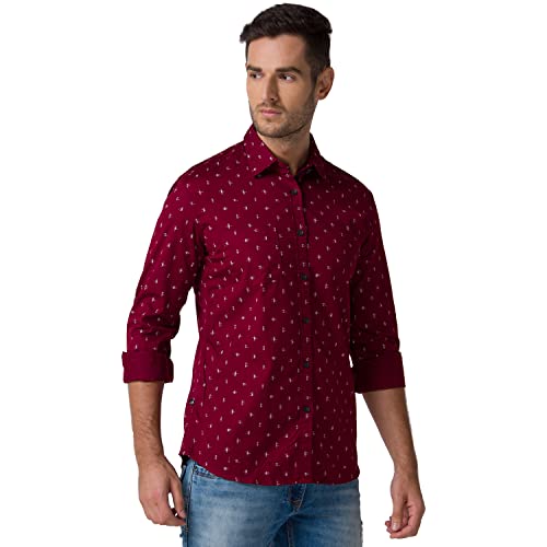 Image of Parx Men's Pure Cotton Print Pattern Slim Fit Semi Cutaway Collar Full Sleeve Casual Shirt