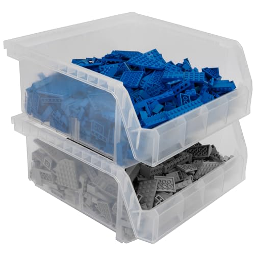 Image of ReadySpace Plastic Containers for Organizing and Storage Bins for Drawers, Desks, Office Organization, and Garage, Stackable Bins, Medium-Wide (5 inch x 11 inch x 11 inch), 4-Pack, Clear