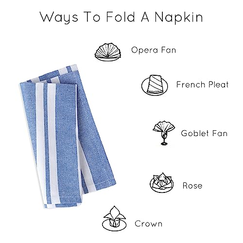 Image of Encasa XO Dining Table Napkins Set of 6, 43x43 cm | Machine Washable Reusable, Recycled Cotton Cloth Napkin, Soft & Absorbent, Table Decor for Hotels, Farmhouse - White & Franca Blue Stripes