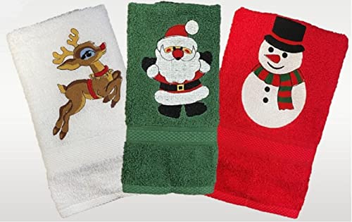 Towels towels Victoria London Christmas hand towel choice of 3 designs, Red Snowman, Green Santa, White Reindeer Rudolph, Lovely festive hand towel (White, 1)