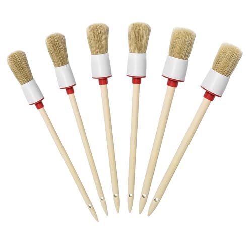 6 Stück Borstenpinsel Rundpinsel Set 20mm/25mm/30mm Pinsel Rund, Lackierpinsel Naturholz Rundpinsel Ringpinsel Set Wachspinsel zum Streichen von Wänden und Möbeln für den Hausgebrauch