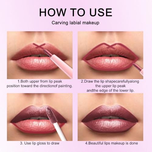Image of evpct Dark Wine Red Metallic Glitter Lip Liner and Lipstick Combo Lip Gloss Stain Set Makeup for Women Long Lasting Waterproof 24, Mauve Plum Frosted Metallic Shimmer Glossy iridescent Liquid Lipstick