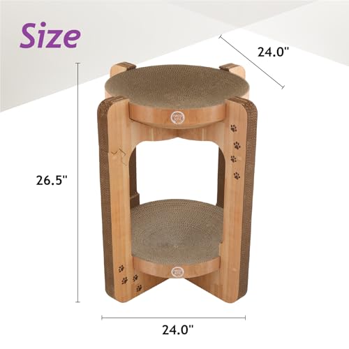 Image of Necoichi Cat Scratcher Tower for Indoor Cats - Cat Scratching Post Lounger with Reversible Usability and Extra Comfort for Lounge, Cardboard Bed Couch / (XL, Oak)
