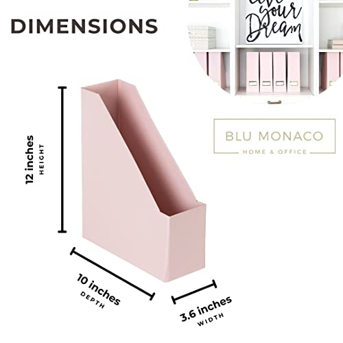 Blu Monaco Set Of 6 Foldable Pink Cute Magazine Holders With Gold Label Holders - Stylish Magazine Storage For Desk, Shelves, And Closets - Book Bins, Files Organizers And Document Storage #TOP6