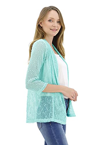BENANCY Women's 3/4 Sleeve Lightweight Mesh Crochet Short Shrug Cardigan4