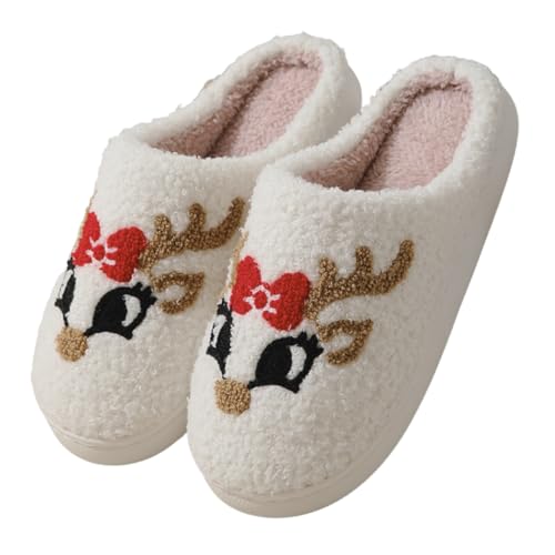 Snugeasy Christmas Slippers Reindeer for Womens Mens Soft Plush Comfy Warm Fuzzy Slippers Red Moose Santa Claus Indoor Outdoor Slip On House Slippers Christmas Gifts, Fox, 9-10 Women/8-8.5 Men