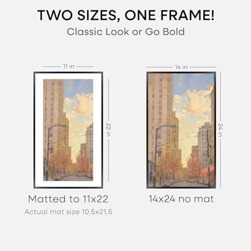 Image of Homeforia 14x24 Picture Frame Black, High End Metal 14x24 Poster Frames with Mat 11x22 for Photo, 14 x 24 Black Frame Matted to 11 x 22 inch Print, 24x14 Thin Frame, Tempered Glass, Wall Kit, Set of 3