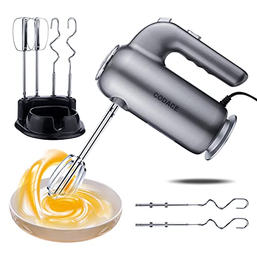 Hand Mixer Electric, 300W Ultra Power Handheld Mixer with Base Stand, 5 Speeds Kitchen Mixers with Beaters and Dough Hooks for Whipping, Mixing Cookies, Brownies, Cakes, Cream, Bread, Eject Button