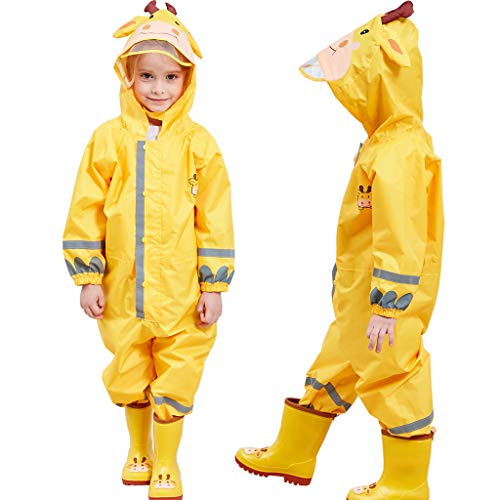 Chubasquero para Niños, Mono para Niños Impermeable Encapuchado Resistente a La Lluvia 3-5 años,Amarillo