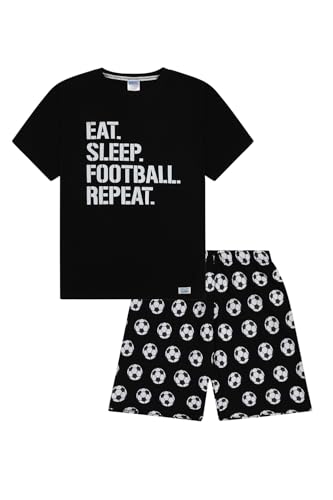ThePyjamaFactory Garçon Court Eat Sleep Football Repeat Blanc en Coton Pyjamas (11-12 Ans) ThePyjamaFactory Garçon Court Eat Sleep Football Repeat Blanc en Coton Pyjamas (11-12 Ans)