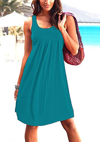 Image of Camisunny Women Casual Loose Tank Dresses Sleeveless Beach Vacation Dress Swing Pleated U Neck Fashion Soft