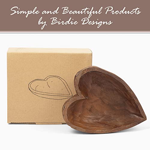 Birdie Designs Heart Shaped Wooden Dough Bowl - Rustic Wooden Bread Bowl - Handmade - Real Wood Construction Heart Bowl - Wooden Heart Bowl #TOP1