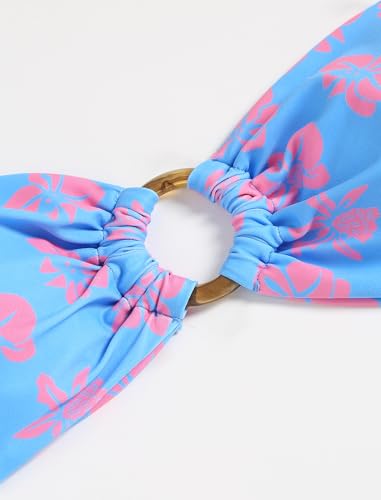 Image of ZAFUL Women's Bandeau Bikini O Ring Strapless Tie Back High Cut Two Piece Swimsuit Bathing Suits