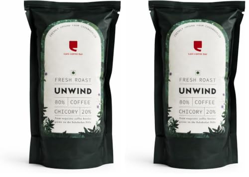 Image of Cafe Coffee Day-| Unwind(80% Coffee & 20% Chicory) | 200 Gm | Medium To Dark Roast | South Indian Filter Coffee Powder Bag | Fresh From Chikmagalur Factory (Pack of 2)