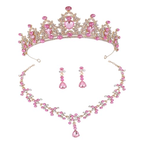 Conjunto de joyería nupcial para bodas de tarde con tiara de oro rosa