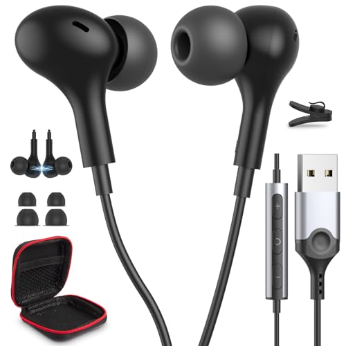 USB Headphones for PC Laptop Magnetic 7.5FT Wired Earbuds Computer Headset with Microphone Mute