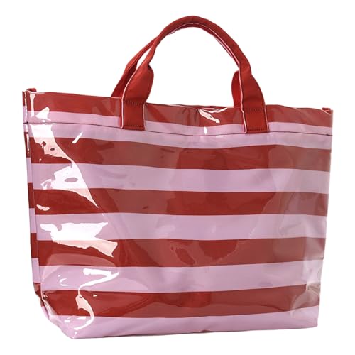 Image of Striped PVC Tote Bag for Women, Waterproof Plastic Hobo Handbag Summer Tote for Beach, Pool & Ideal Gift