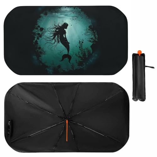 Beautiful Mermaid Silhouette Car Windshield Sun Shade Foldable Umbrella Auto Sunshade for Car Truck...