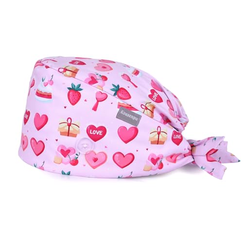 Image of Kousenpu Scrub Caps for Women, Adjustable Women's Surgical Cap with Buttons, Breathable Cute Design for Nurses and Doctors
