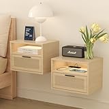 iyrany Floating Nightstand with Drawer and Charging Station – Modern Wall-Mount Set of 2 with USB, Outlets & LED for Compact Bedroom Storage
